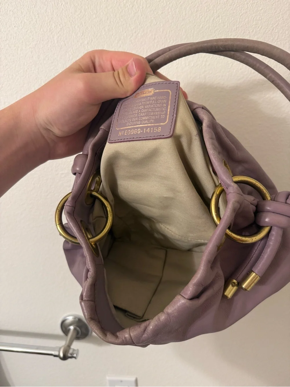 Rare Coach light purple leather shoulder bag, hobo/y2k USED!